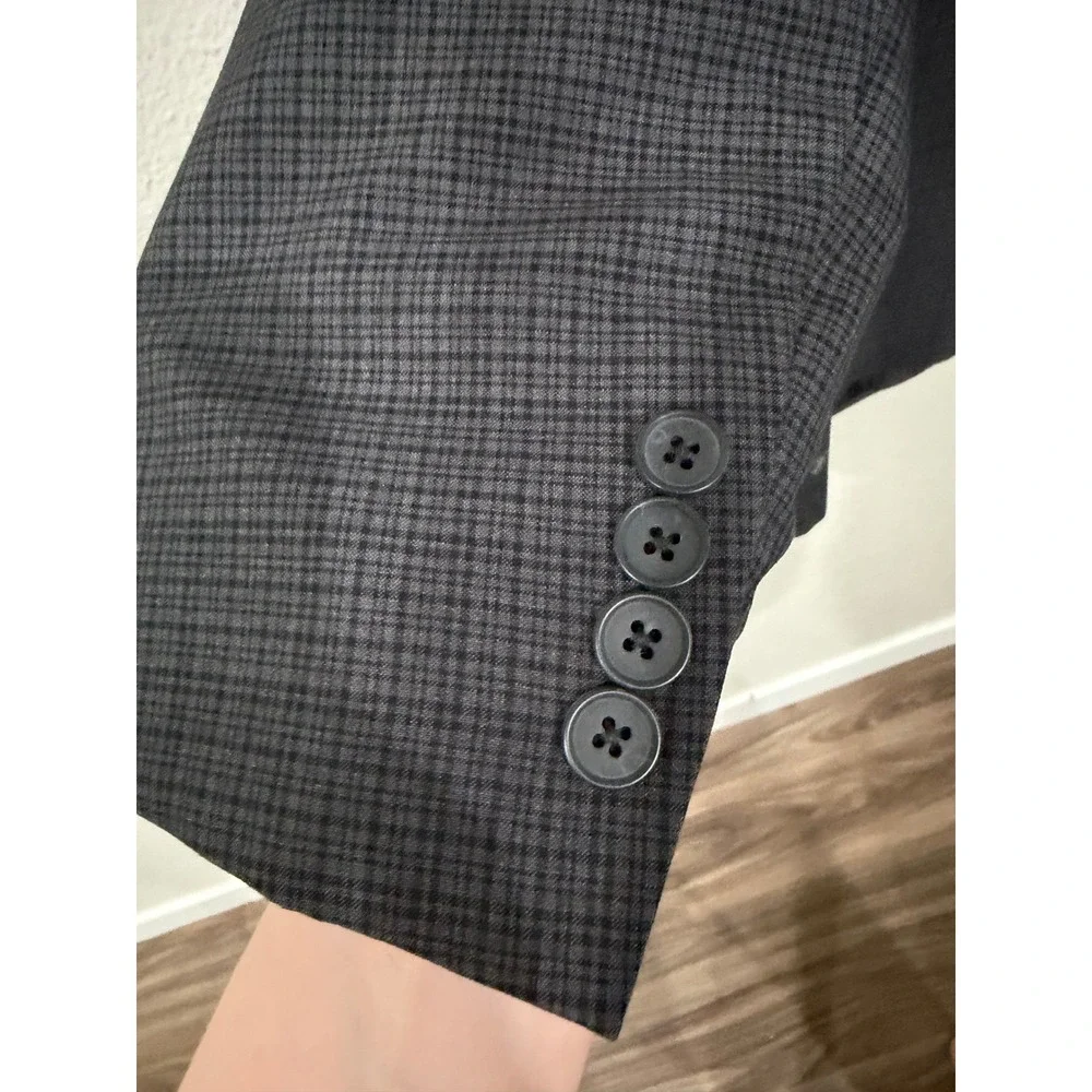 Alfani Mens Slim Fit Suit Jacket Blazer Charcoal Grey Micro Check Two Button